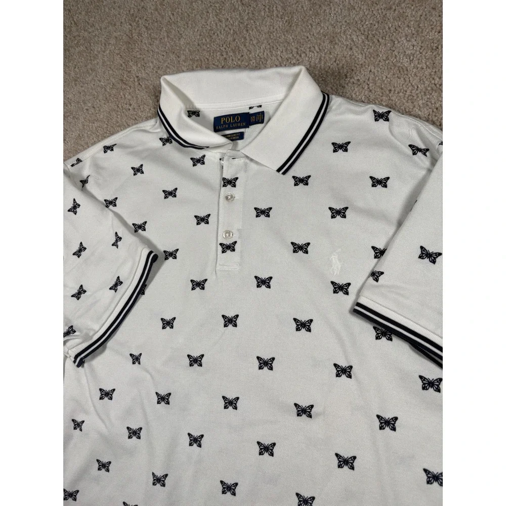 Polo Ralph Lauren Mens XXL White Butterfly Print Custom Slim Fit Polo Shirt